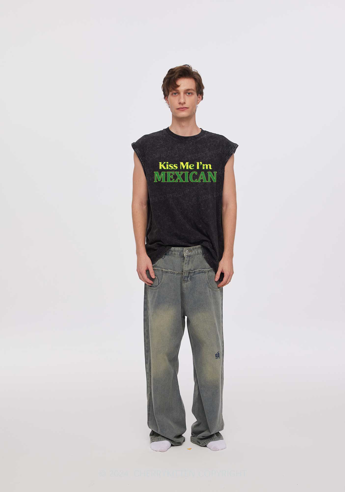 Kiss Me Im Mexican St Patricks Y2K Washed Tank Cherrykitten