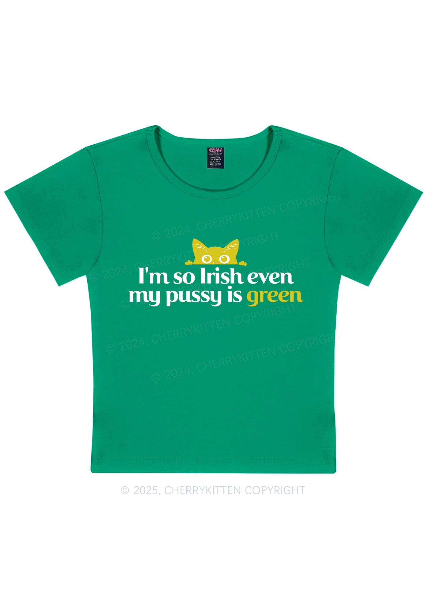 Green Puxxy St Patricks Y2K Baby Tee Cherrykitten