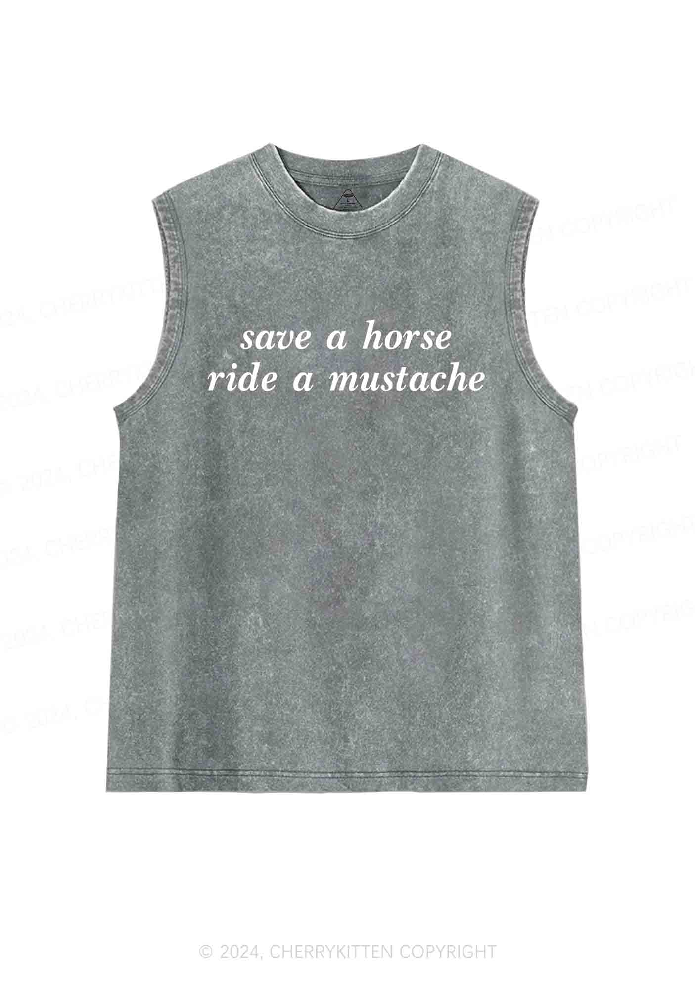 Ride A Mustache Y2K Washed Tank Cherrykitten