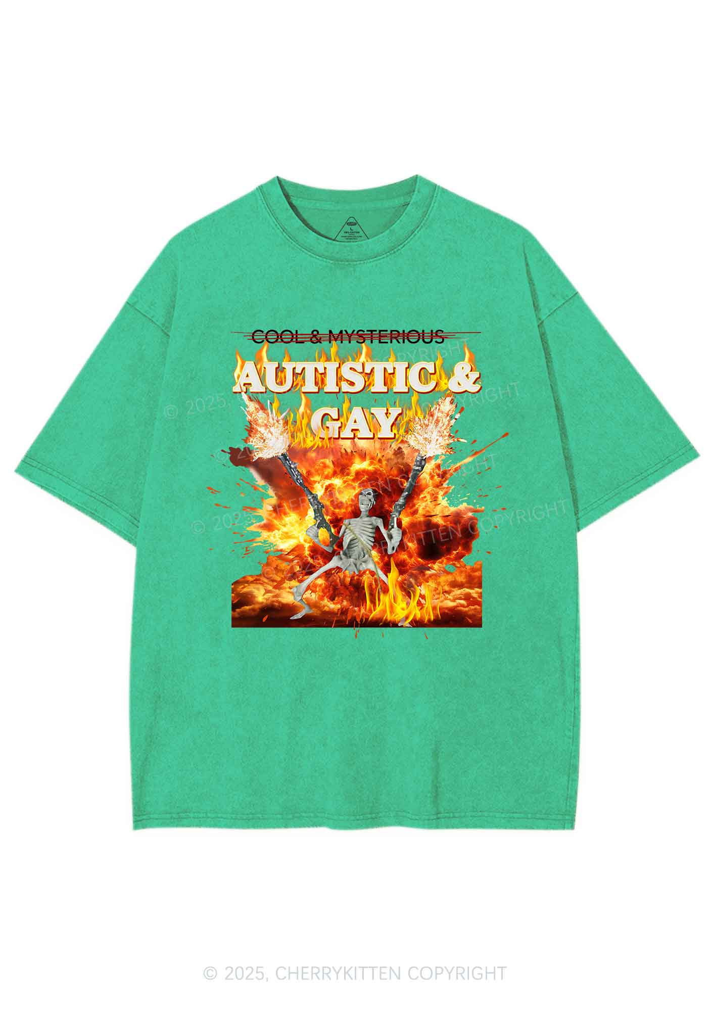 Autistic Gay Skeleton Y2K Washed Tee Cherrykitten