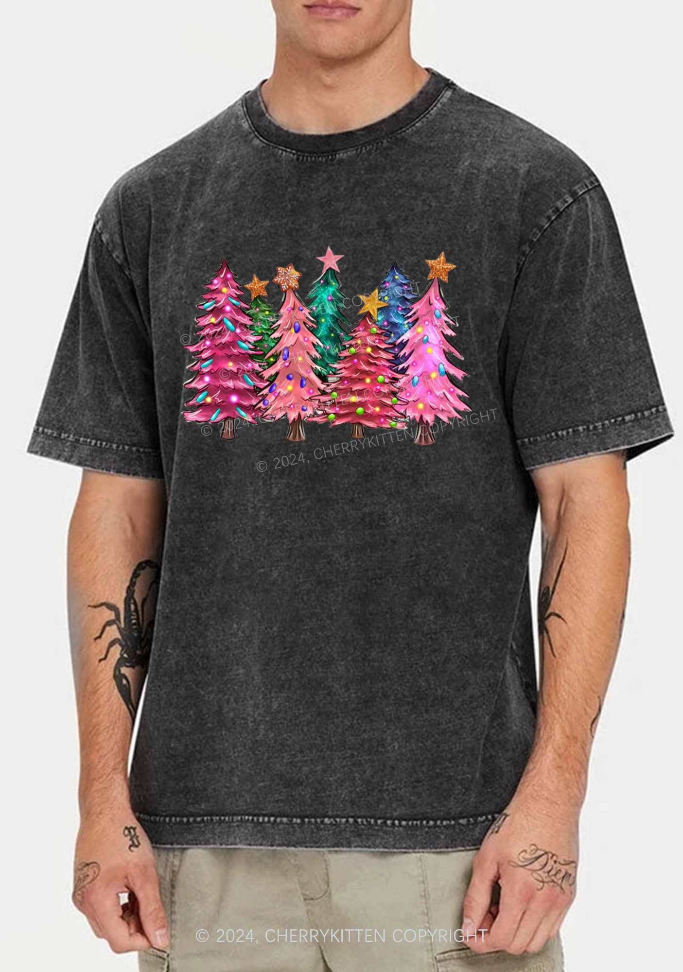 Christmas Pink Tree Y2K Washed Tee Cherrykitten