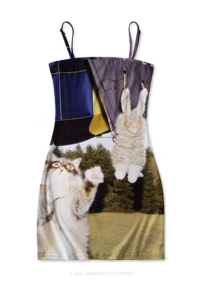 Kitten Camping Y2K Print Slip Dress Cherrykitten