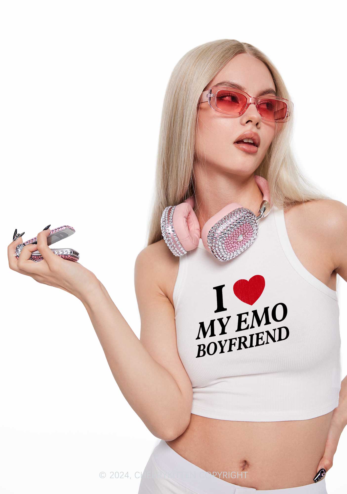 I Love My Emo BF Y2K Valentine's Day Crop Tank Top Cherrykitten