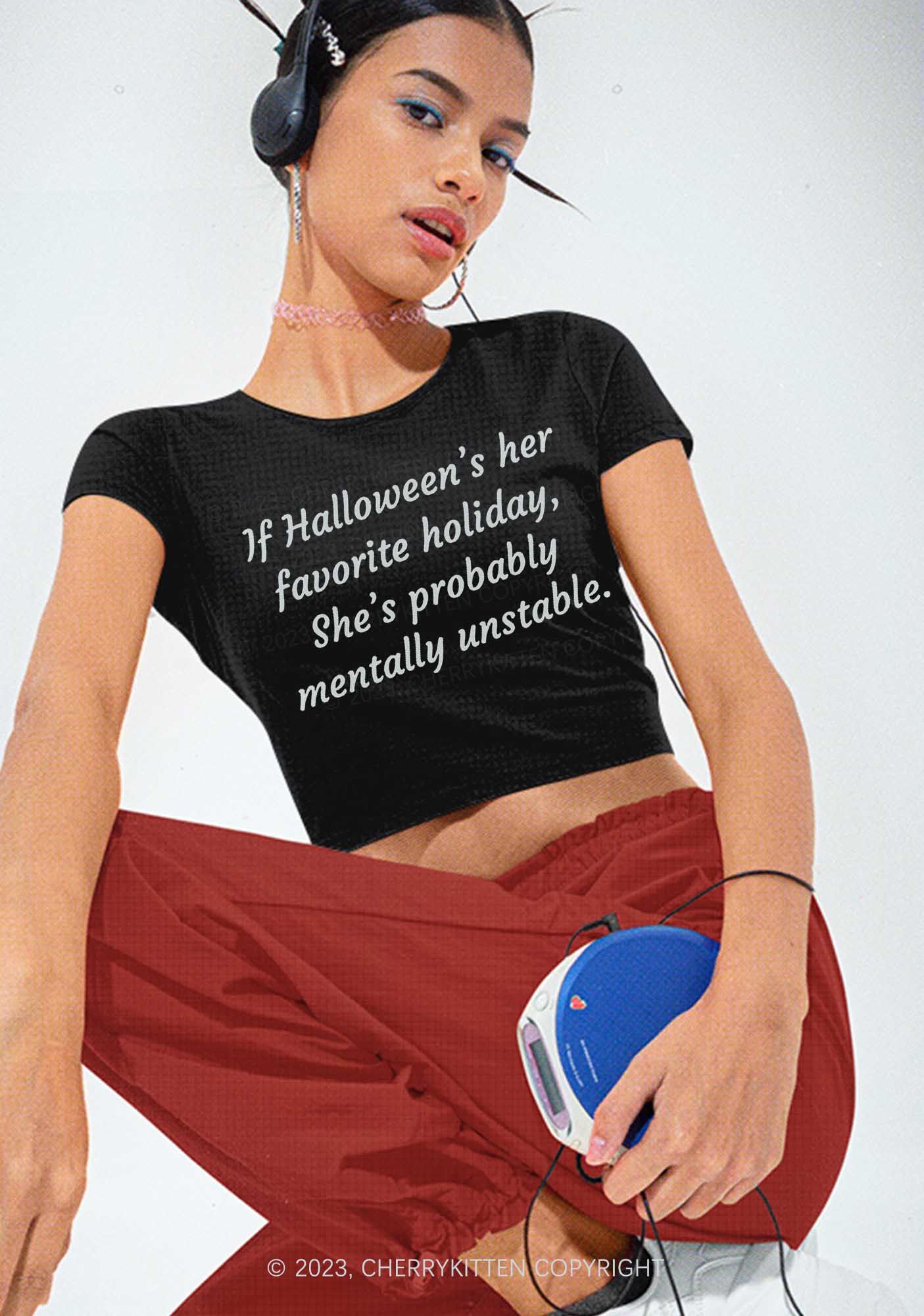 Halloween's Her Favorite Holiday Y2K Baby Tee Cherrykitten