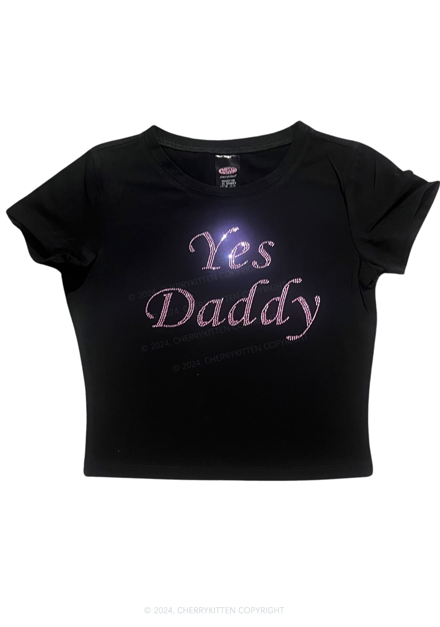 Rhinestone Yes Daddy Y2K Baby Tee Cherrykitten