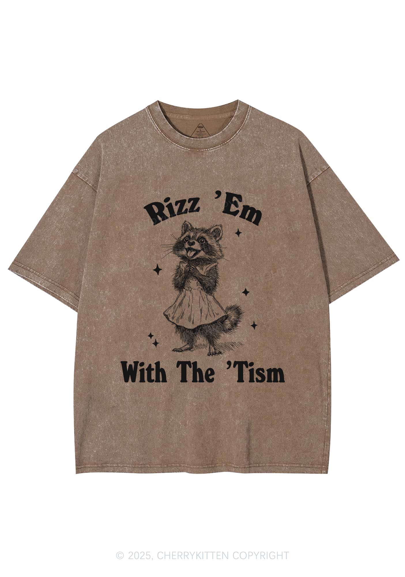 Rizz Em With The Tism Y2K Washed Tee Cherrykitten