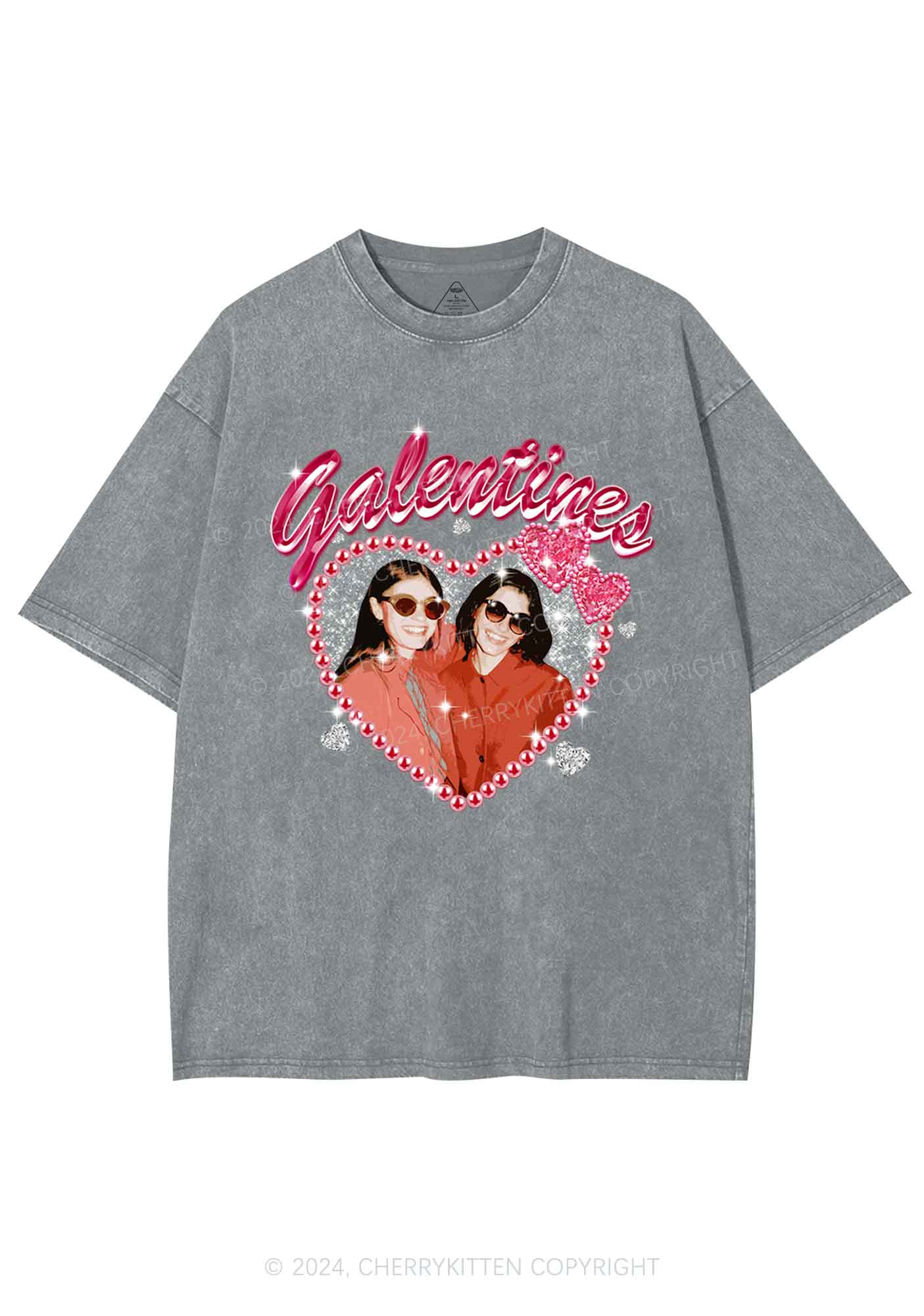 Custom Galentines Photo Y2K Valentine's Day Washed Tee Cherrykitten