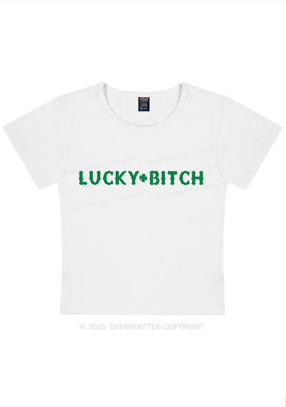 Lucky Bxxch St Patricks Y2K Baby Tee Cherrykitten