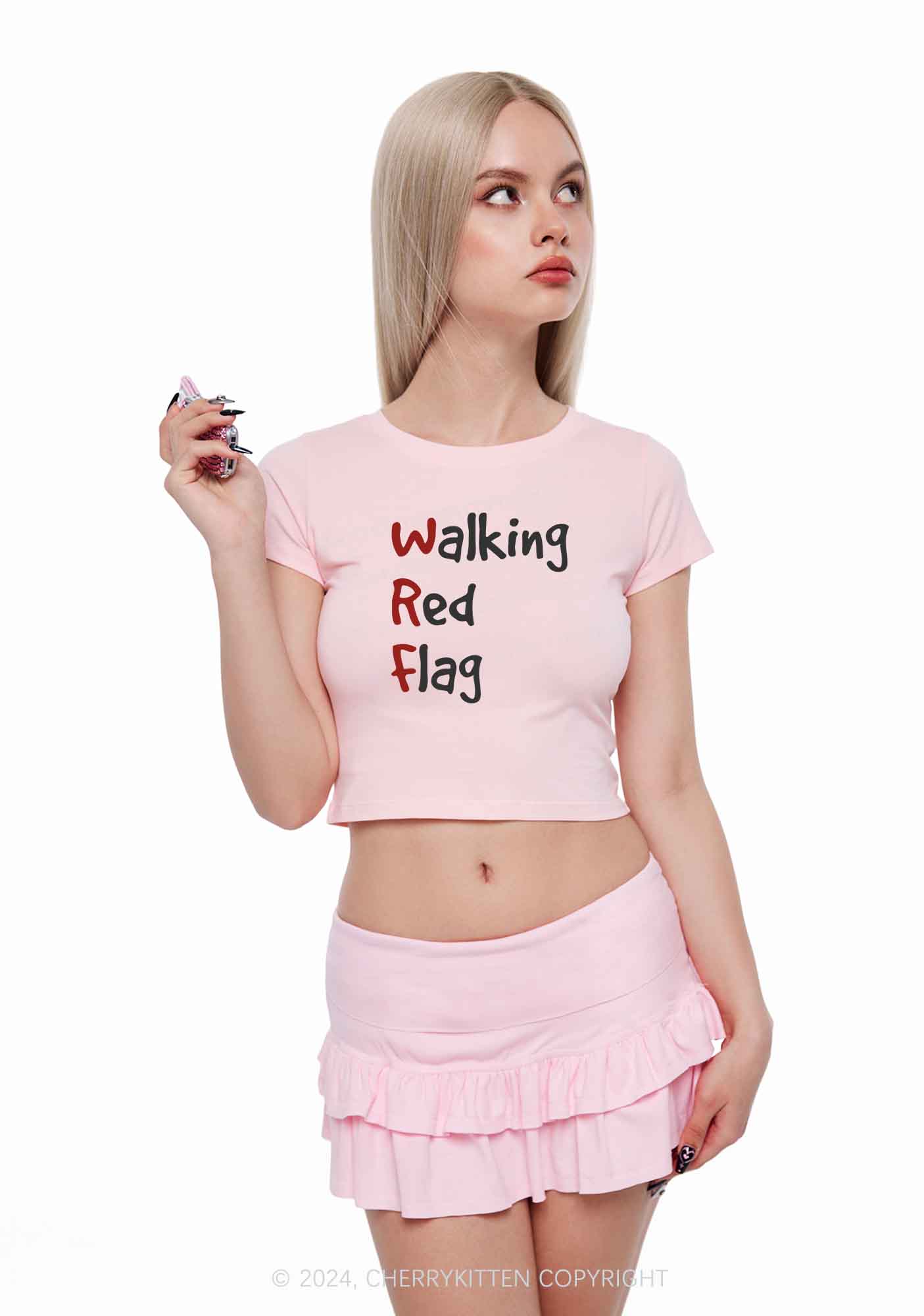 Walking Red Flag Y2K Baby Tee Cherrykitten