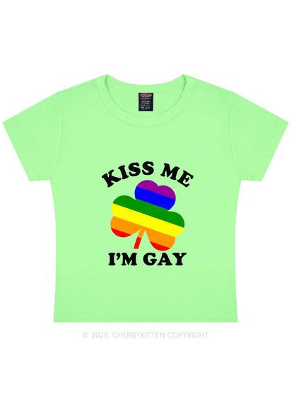 Kiss Me Im Gay St Patricks Y2K Baby Tee Cherrykitten