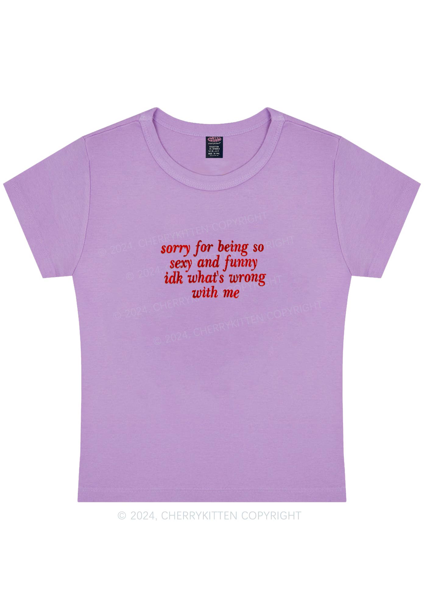 Embroidered Sorry For Being So Funny Y2K Baby Tee Cherrykitten