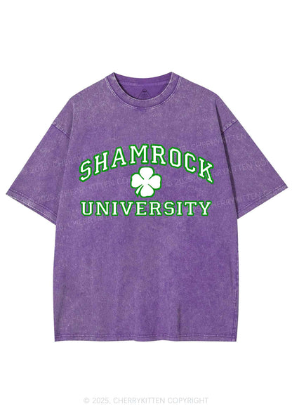 Shamrock University St Patricks Y2K Washed Tee Cherrykitten