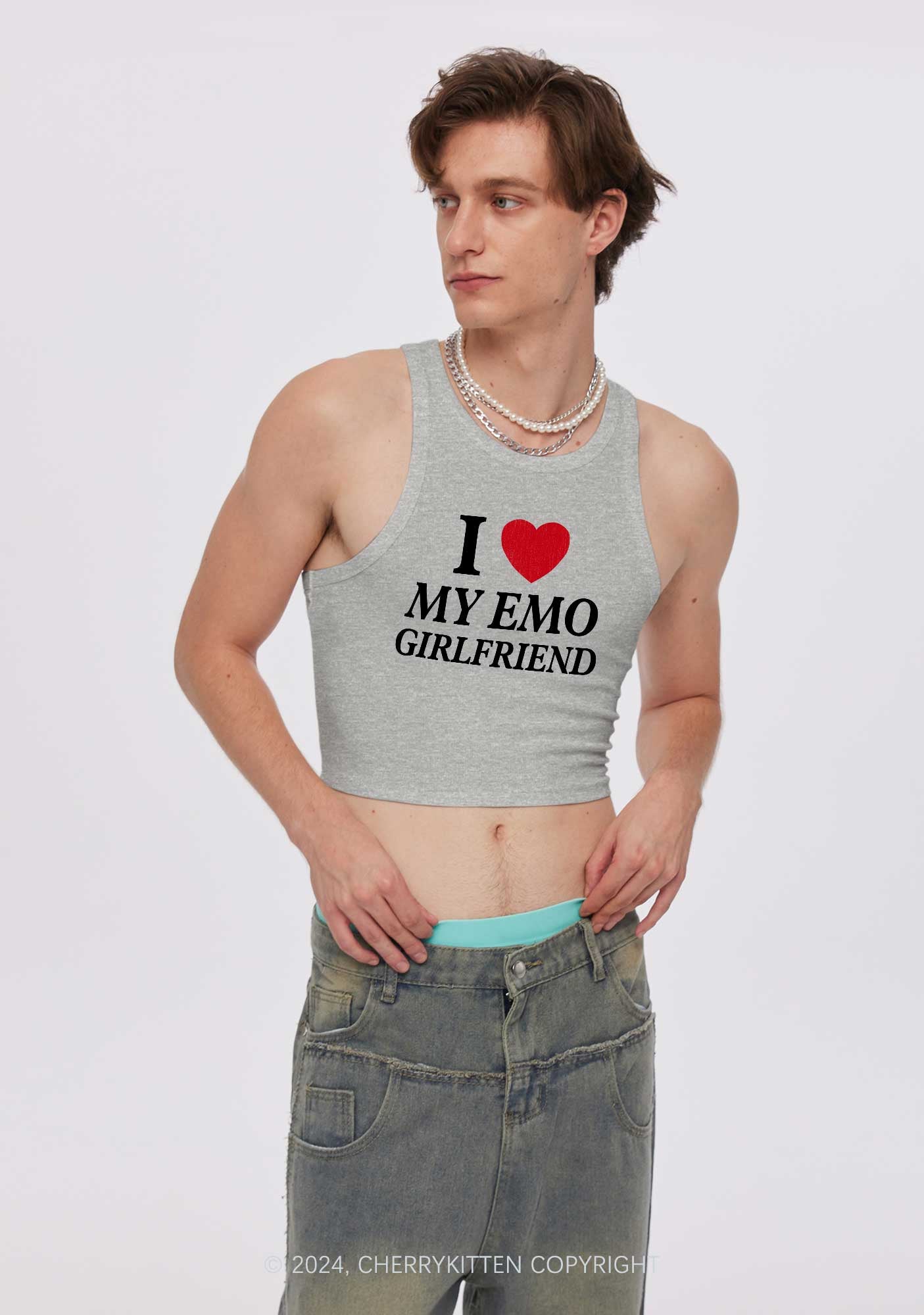 I Love My Emo GF Y2K Valentine's Day Crop Tank Top Cherrykitten