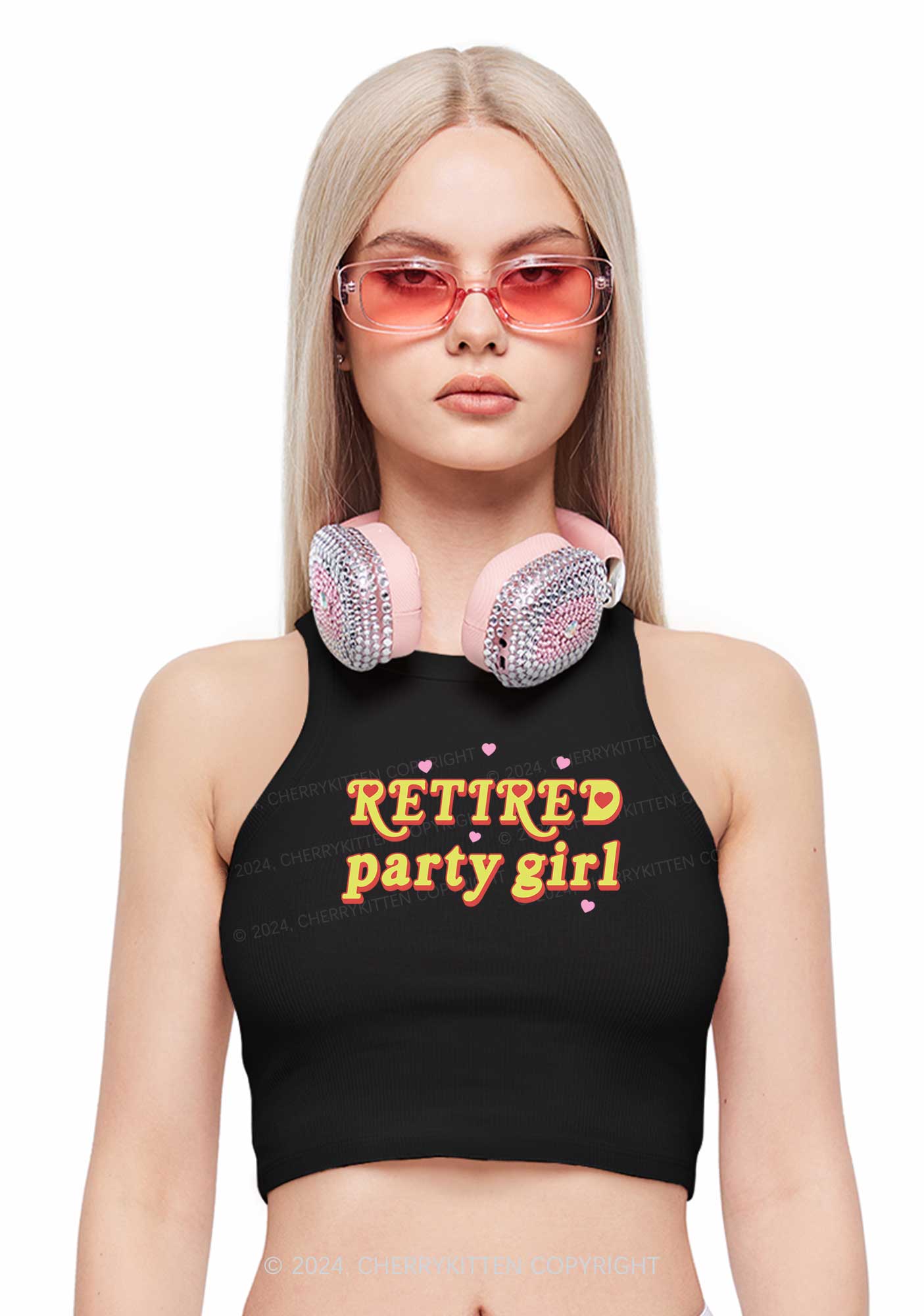 Retired Party Girl Y2K Crop Tank Top Cherrykitten