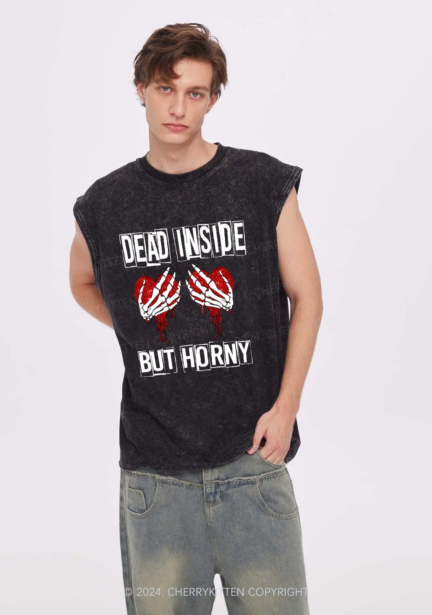 Dead Inside But Hxrny Y2K Valentine's Day Washed Tank Cherrykitten