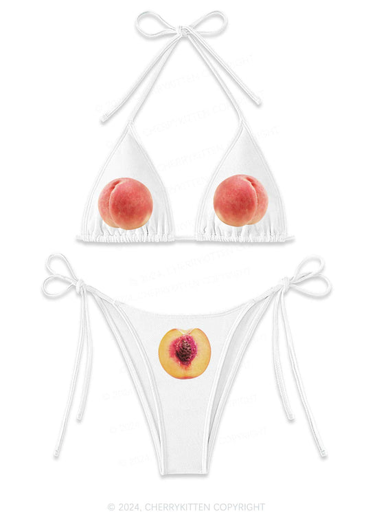 Peach Y2K Halter Triangle Bikini Set Cherrykitten