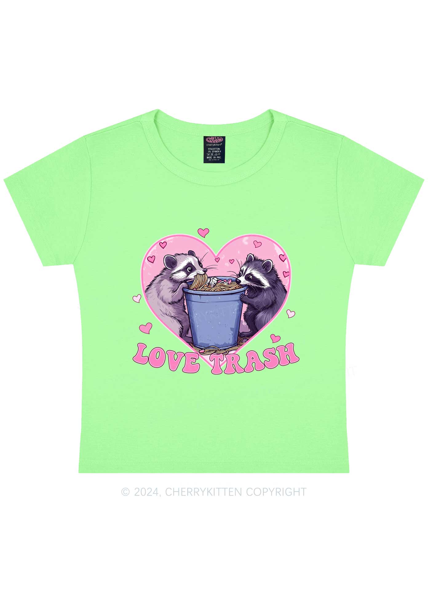 Love Trash Raccoon Y2K Valentine's Day Baby Tee Cherrykitten