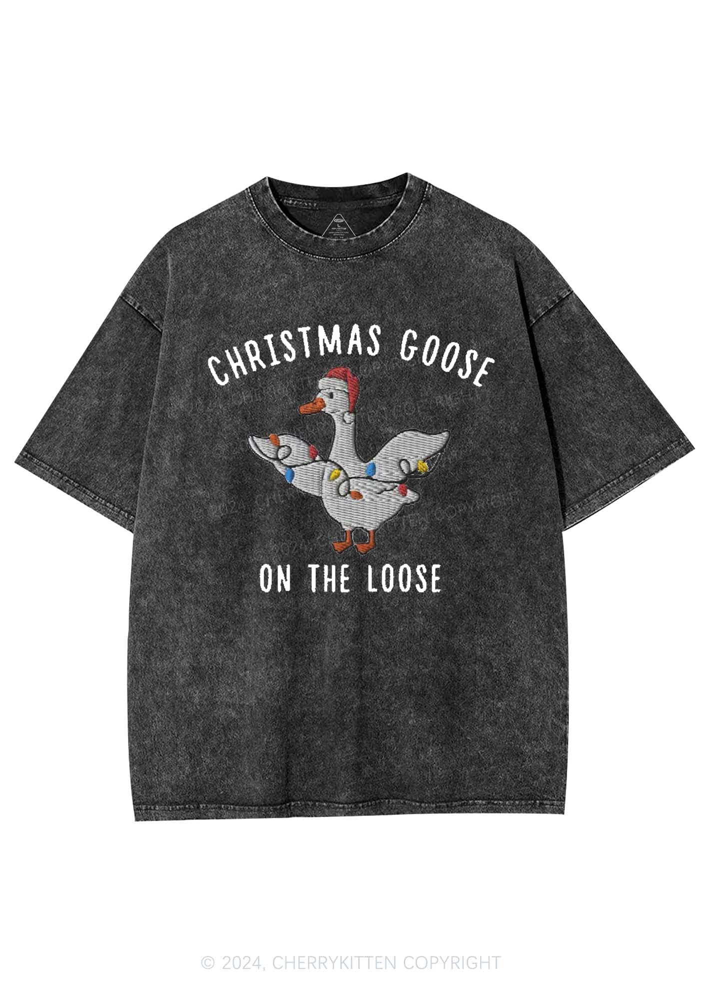 Christmas Goose On The Loose Y2K Washed Tee Cherrykitten