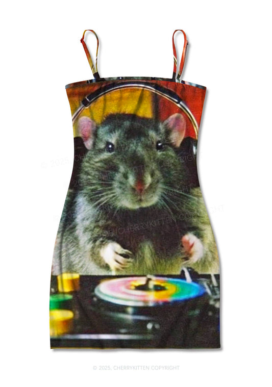 DJ Rat Duck Y2K Print Slip Dress Cherrykitten