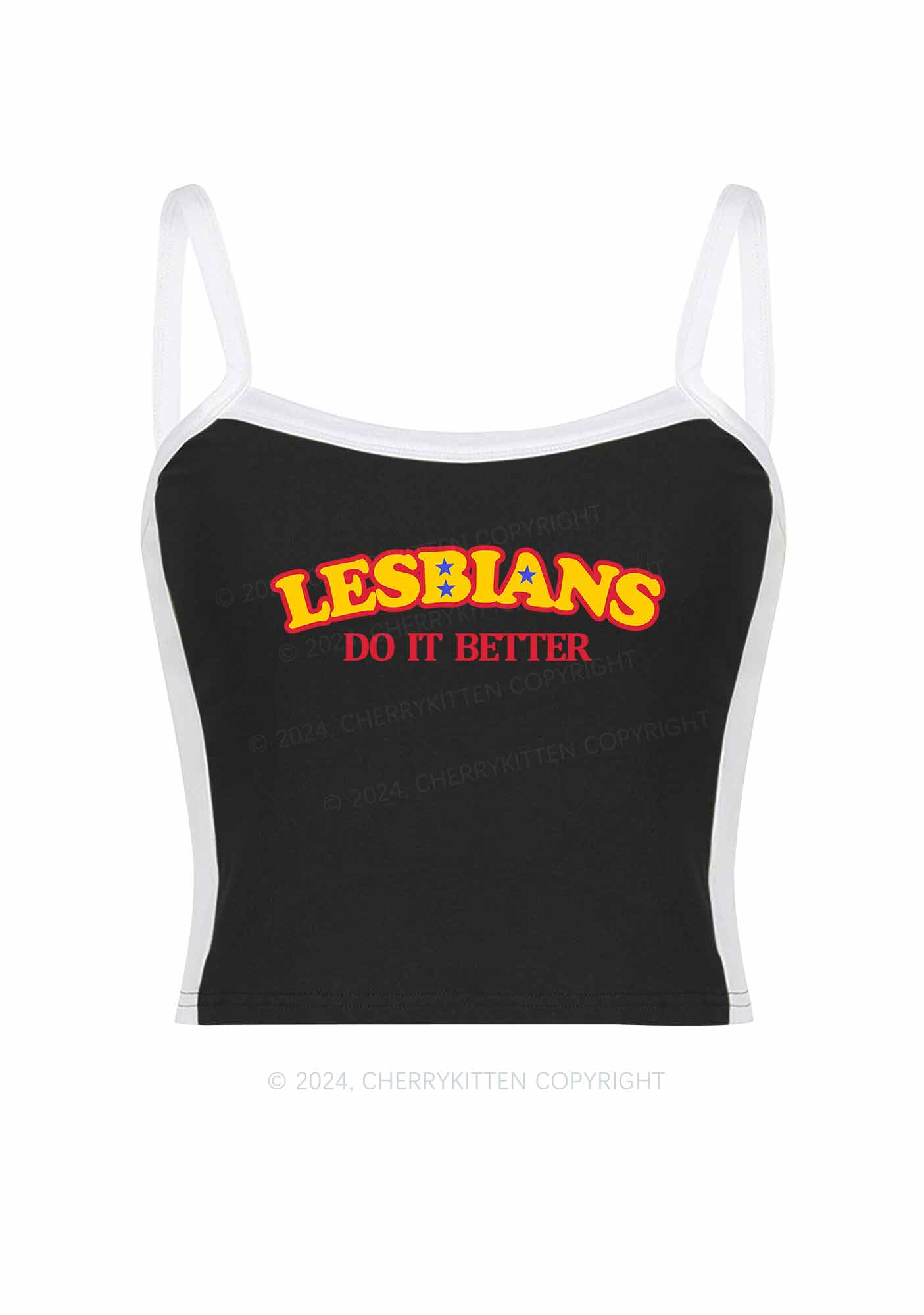 Lesbians Do It Better Y2K Color Block Crop Cami Top Cherrykitten