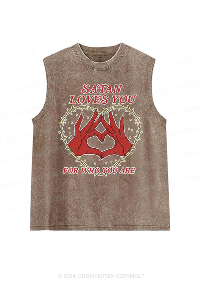 Satan Loves You Heart Halloween Y2K Washed Tank Cherrykitten