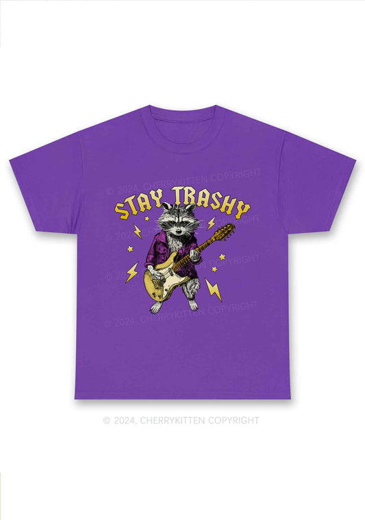 Stay Trashy Guitar Raccoon Y2K Chunky Shirt Cherrykitten