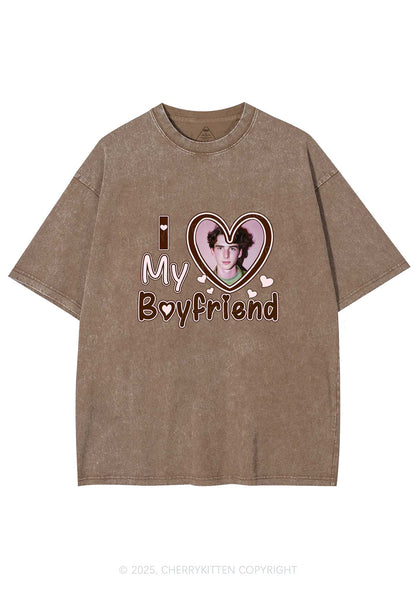 Custom Photo Brown Heart Y2K Valentine's Day Washed Tee Cherrykitten