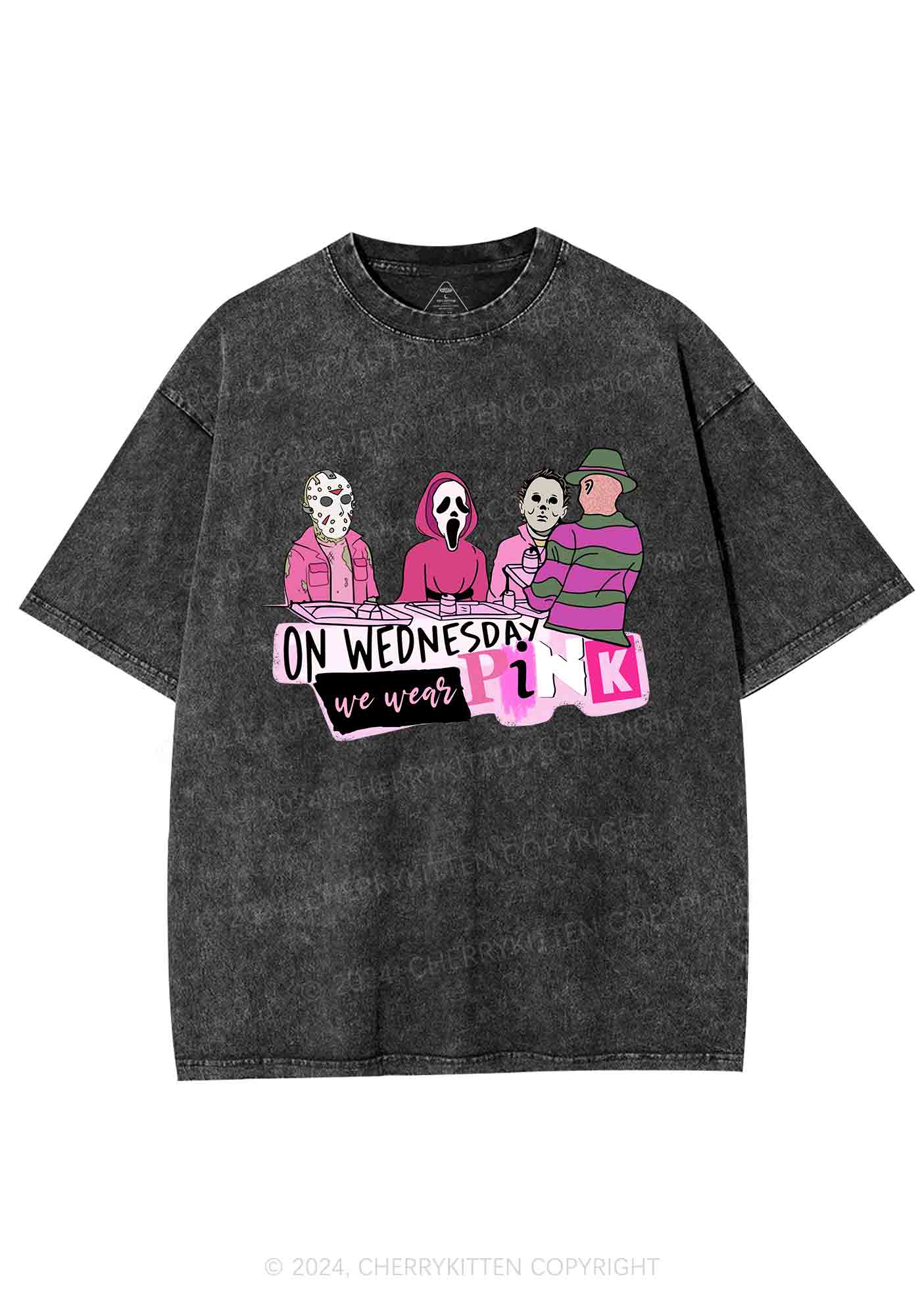 Halloween On Wednesday We Wear Pink Y2K Washed Tee Cherrykitten