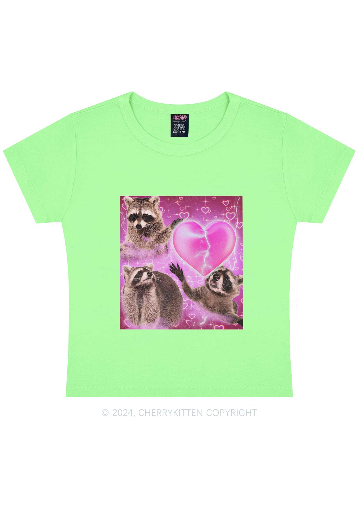 Pink Heart Raccoon Y2K Valentine's Day Baby Tee Cherrykitten