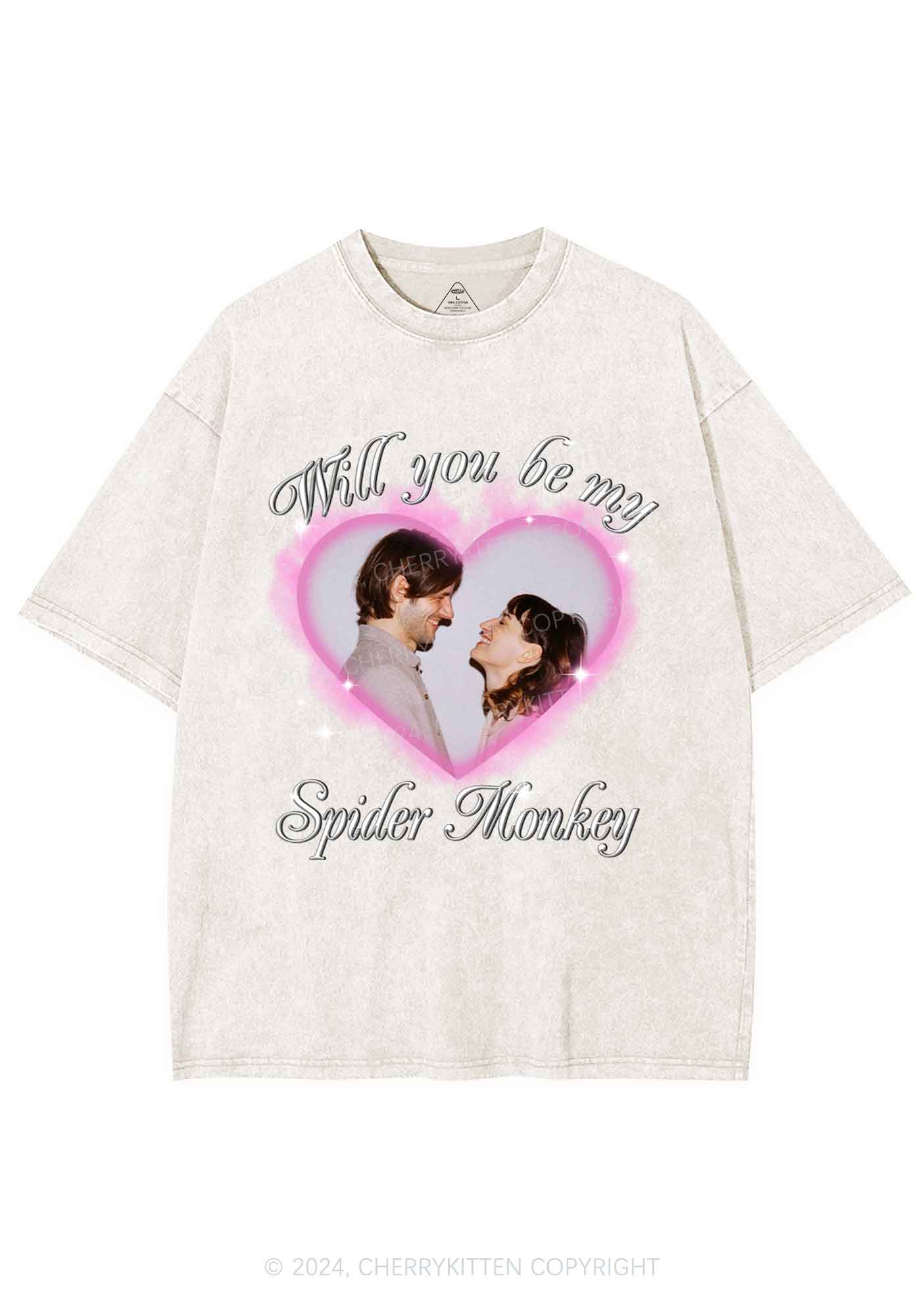 Spider Monkey Custom Photo Y2K Valentine's Day Washed Tee Cherrykitten