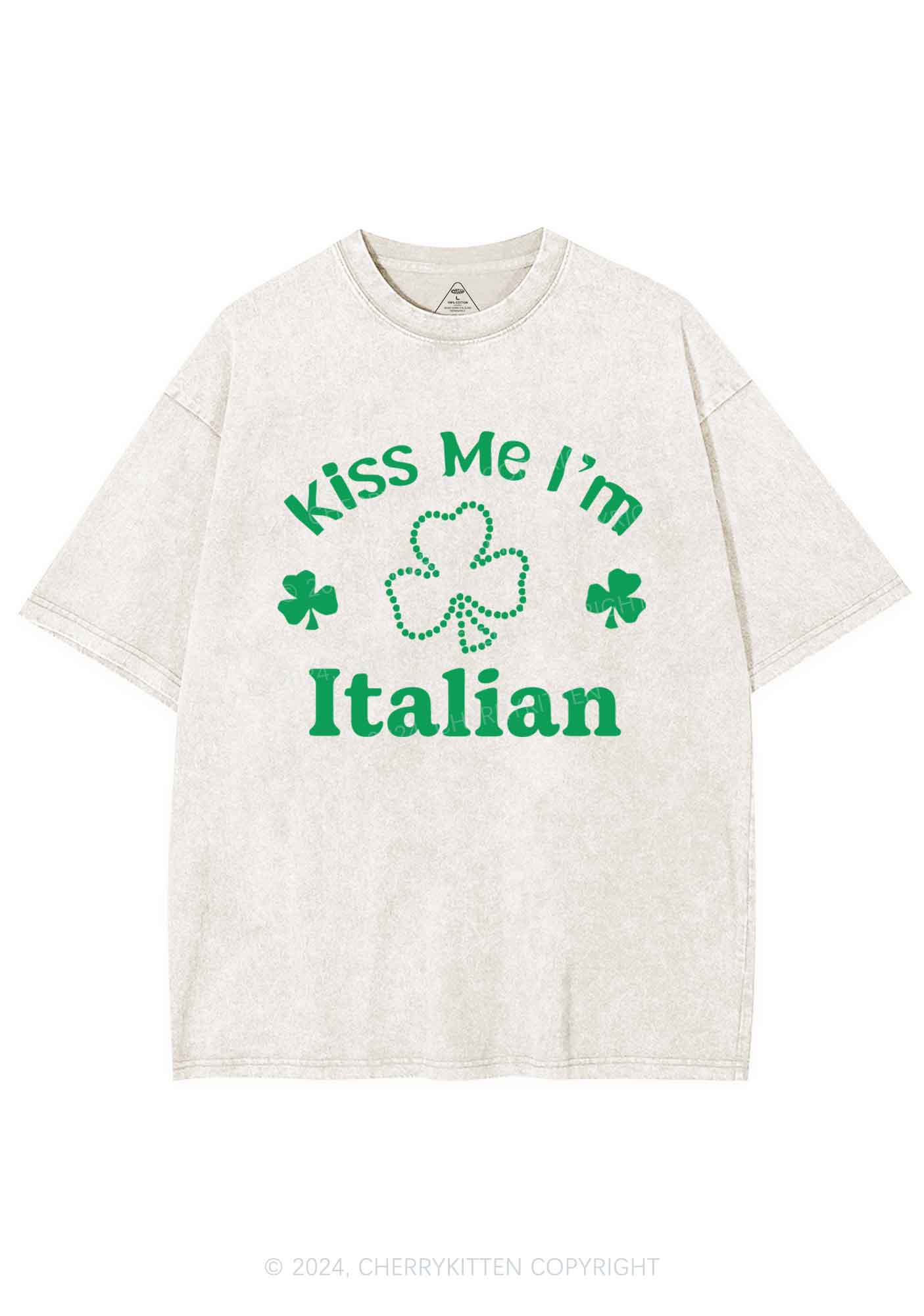 Kiss Me Im Italian St Patricks Y2K Washed Tee Cherrykitten