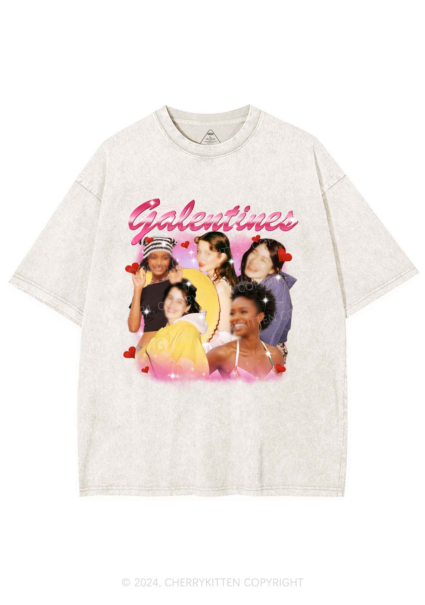 Galentines Custom Portrait Y2K Valentine's Day Washed Tee Cherrykitten