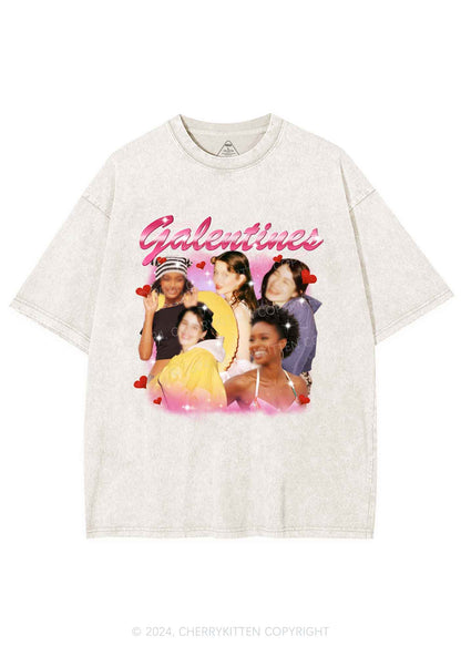 Galentines Custom Portrait Y2K Valentine's Day Washed Tee Cherrykitten