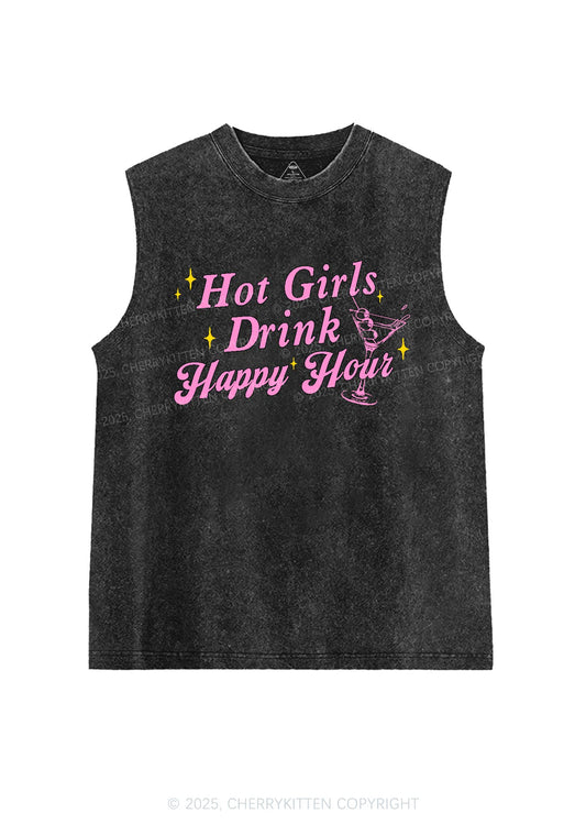 Hot Girls Drink Happy Hour Y2K Washed Tank Cherrykitten