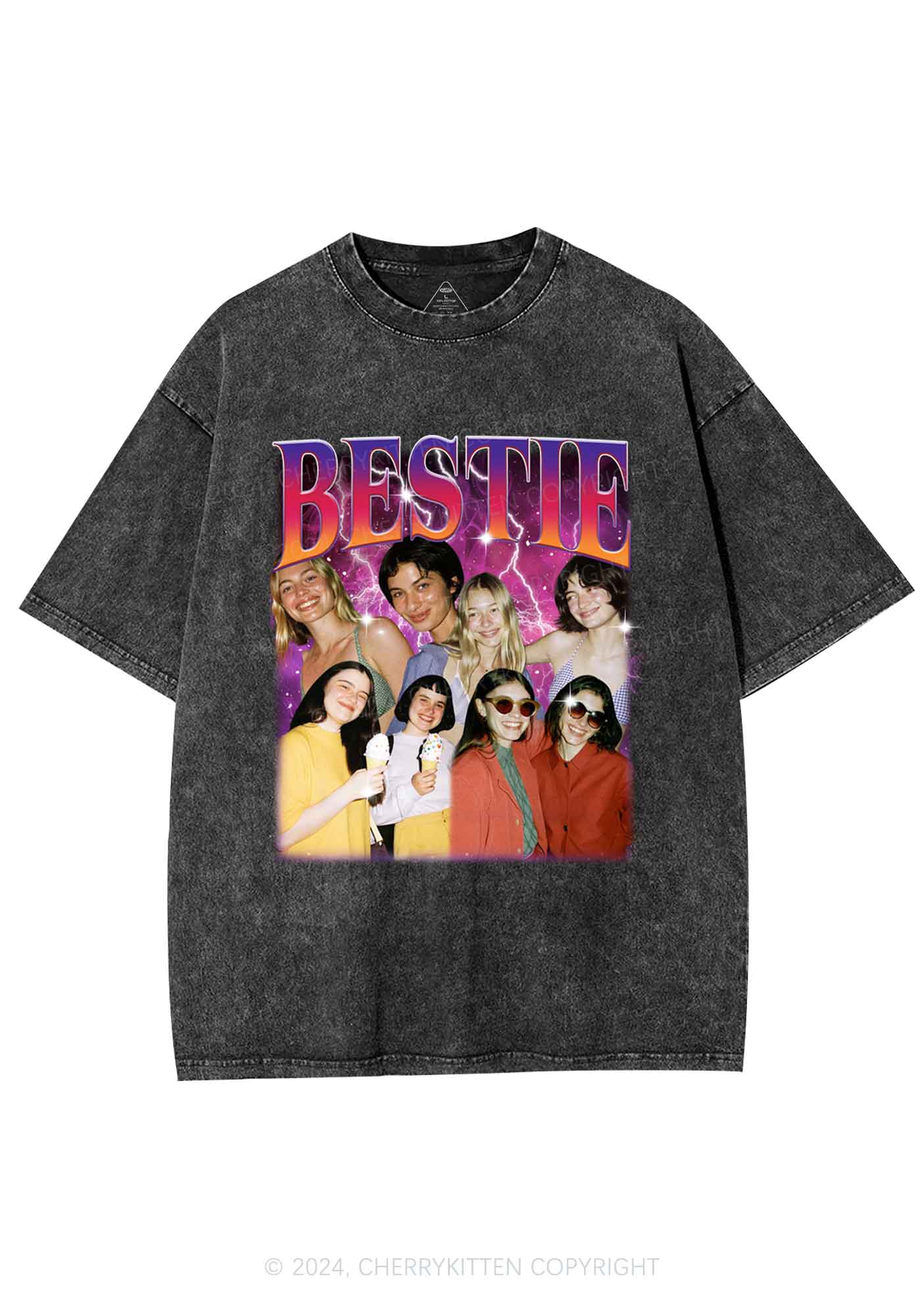 Custom Bestie Photo Y2K Valentine's Day Washed Tee Cherrykitten