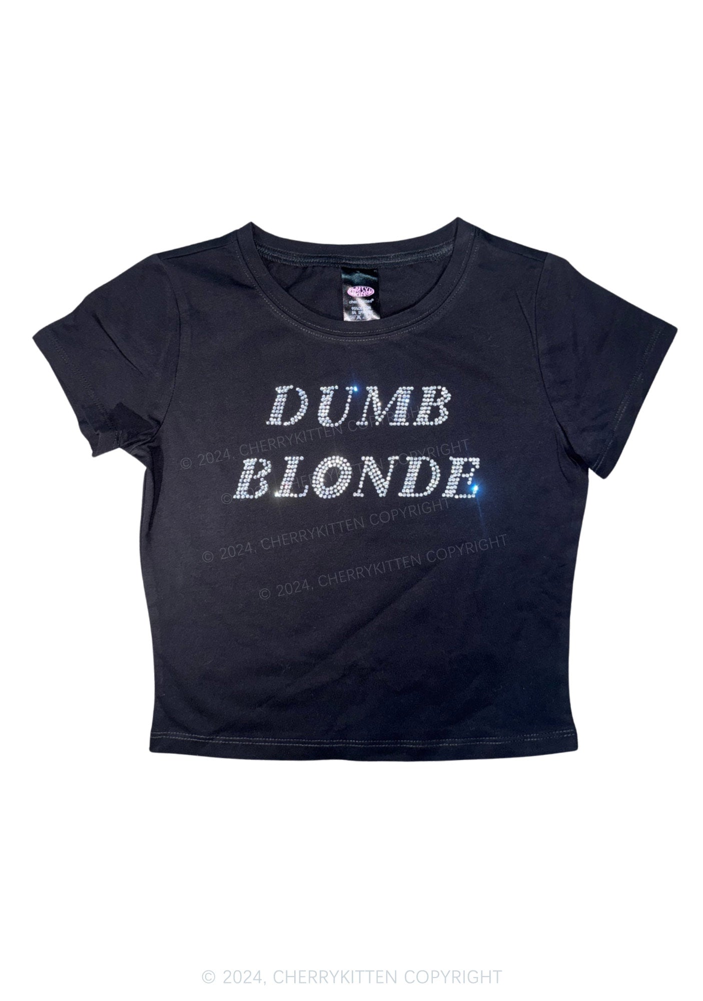 Rhinestone Dumb Blonde Y2K Baby Tee Cherrykitten