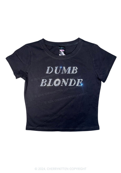 Rhinestone Dumb Blonde Y2K Baby Tee Cherrykitten