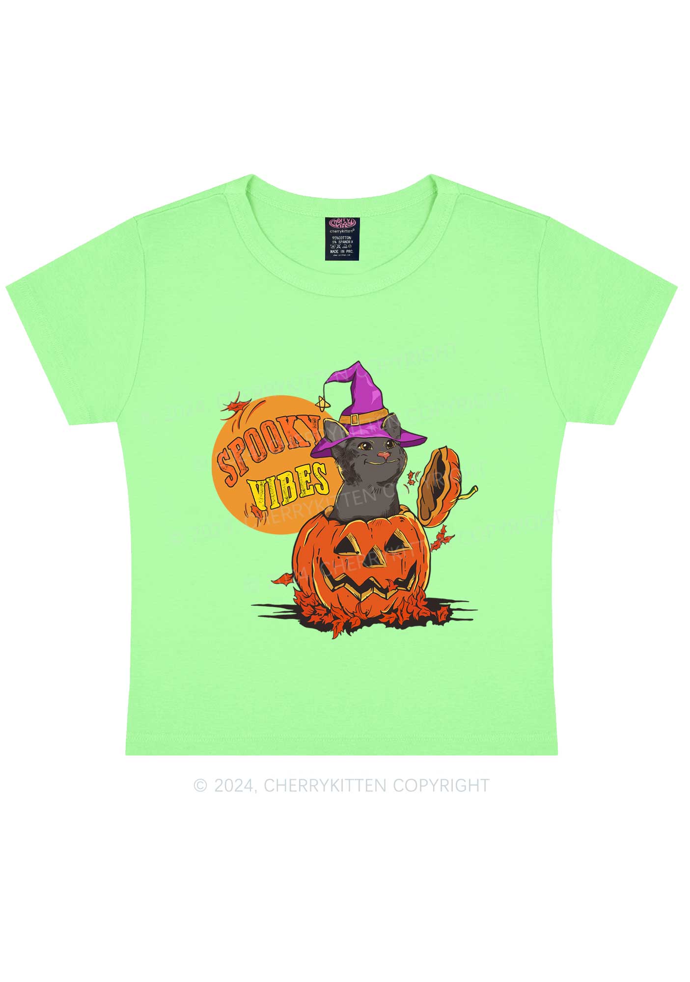 Halloween Spooky Vibes Cat Y2K Baby Tee Cherrykitten