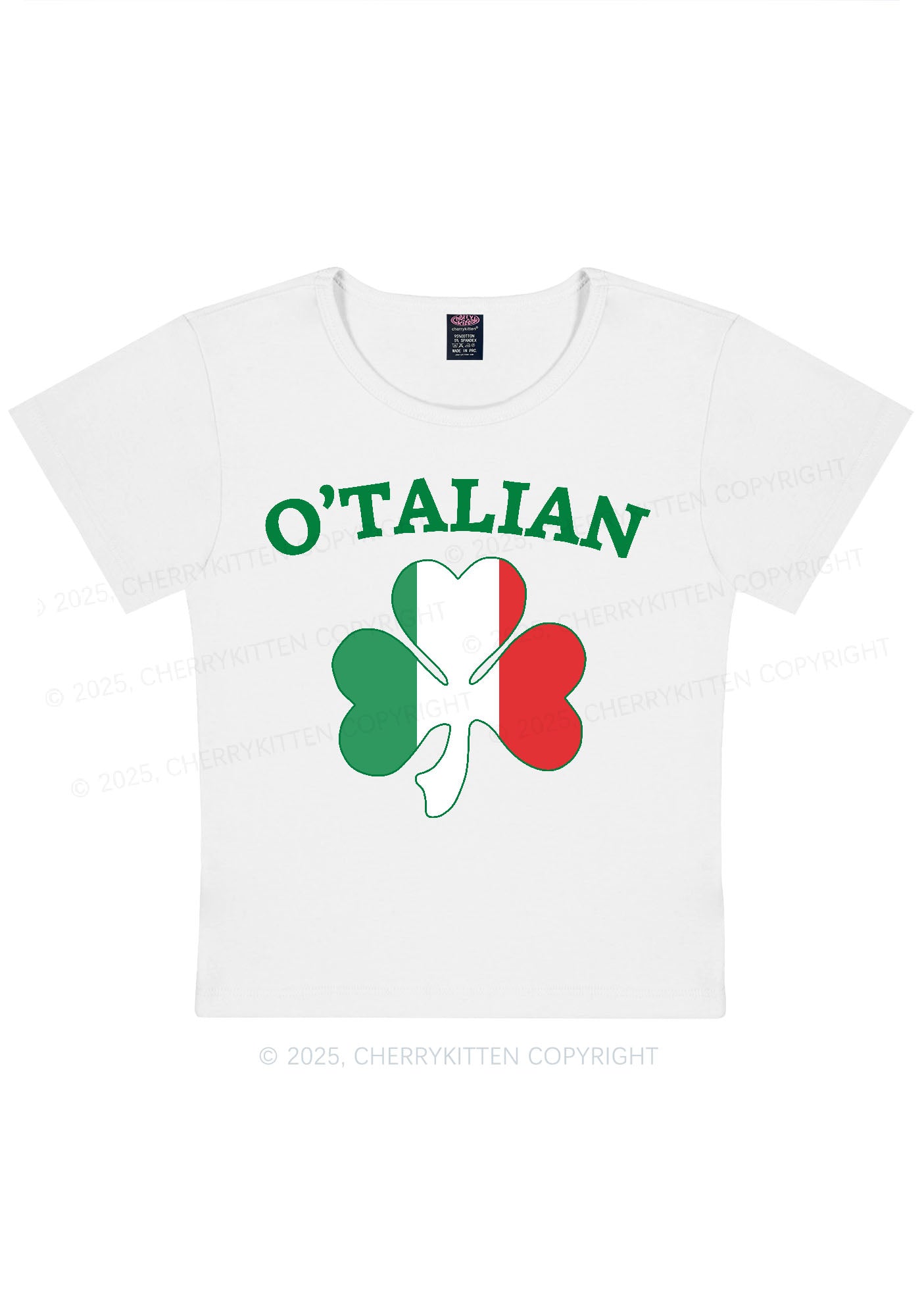 OTalian Shamrock St Patricks Y2K Baby Tee Cherrykitten