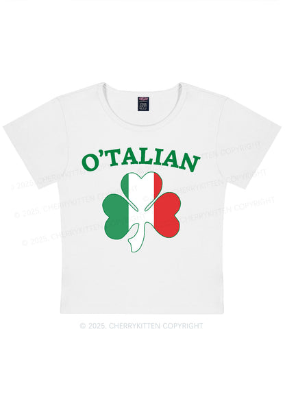 OTalian Shamrock St Patricks Y2K Baby Tee Cherrykitten