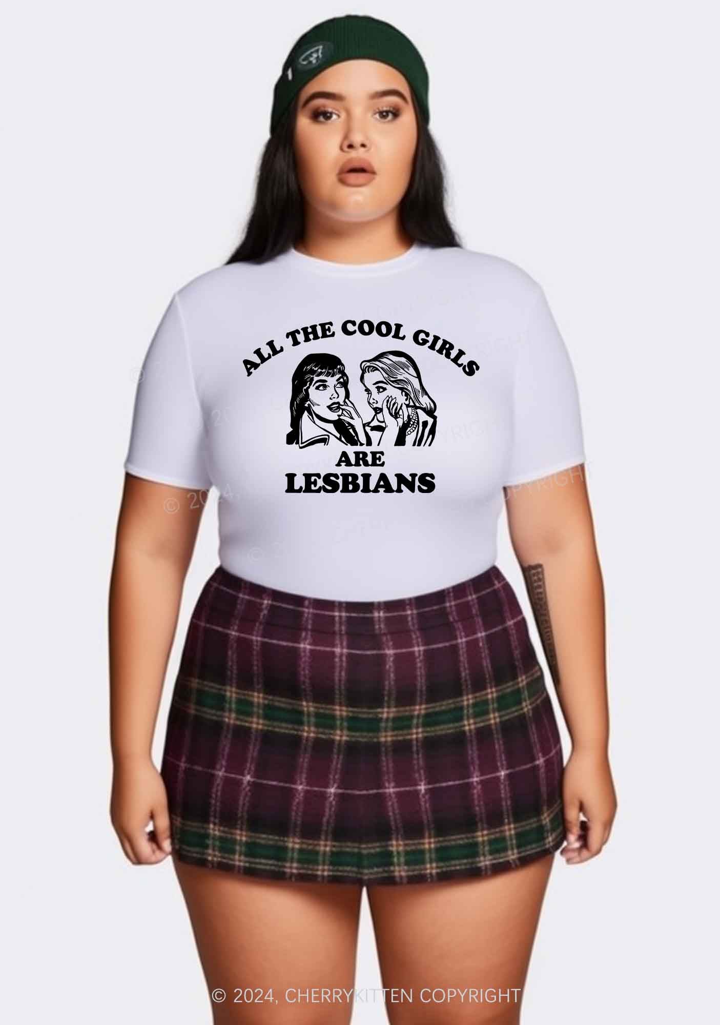 Curvy Cool Girls Lesbians Y2K Baby Tee Cherrykitten