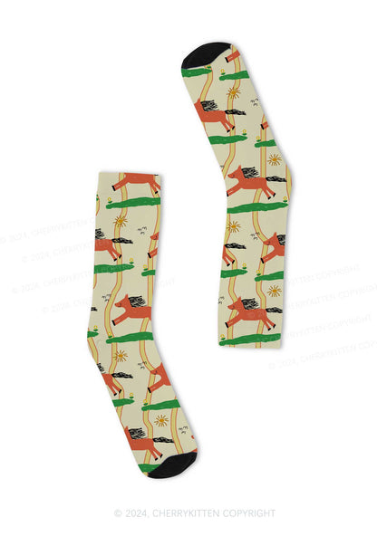 Orange Pony Y2K Digital Printed Socks Cherrykitten