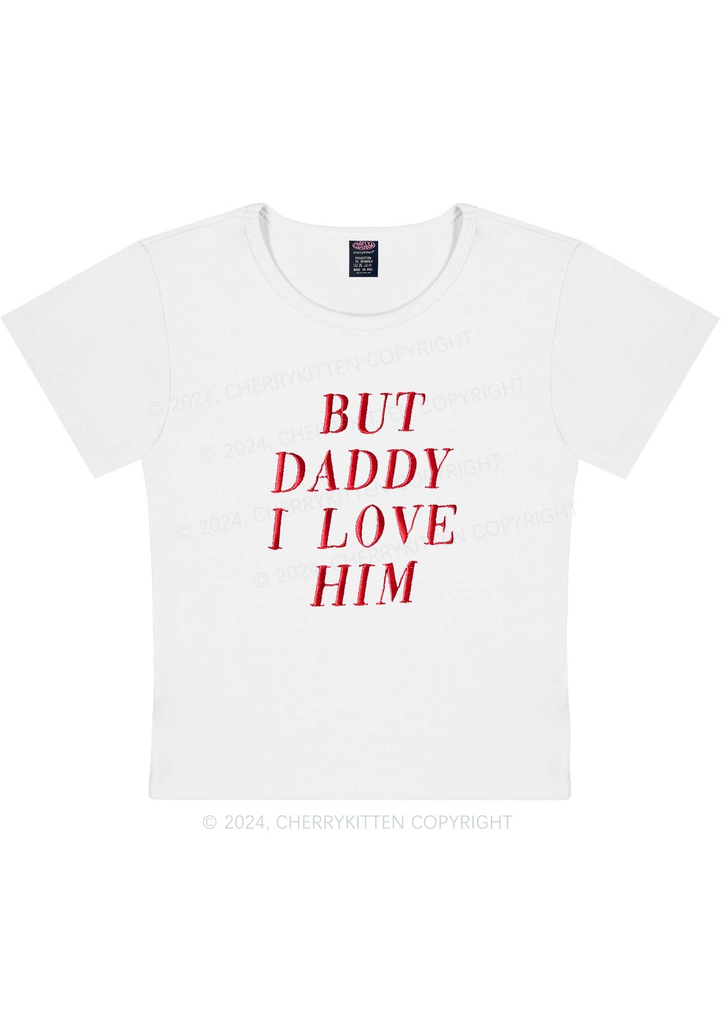 Embroidered Daddy I Love Him Y2K Baby Tee Cherrykitten