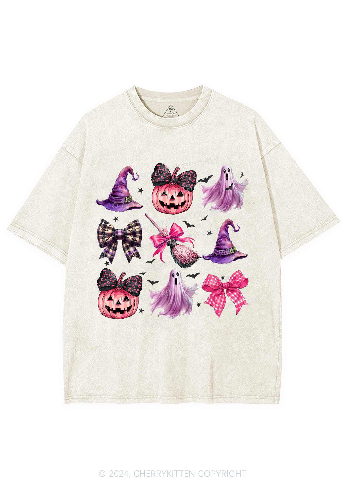 Halloween Pumpkin With Bows Y2K Washed Tee Cherrykitten