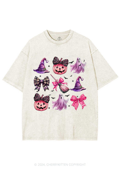 Halloween Pumpkin With Bows Y2K Washed Tee Cherrykitten