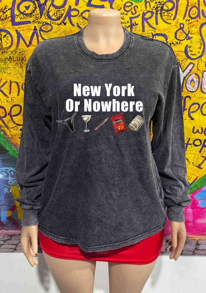 New York Or Nowhere Y2K Washed Long Sleeves Cherrykitten