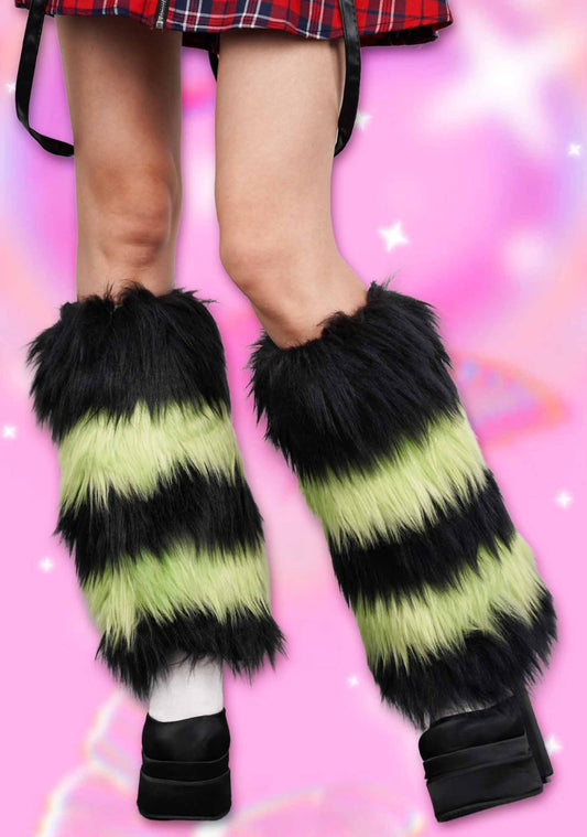 Black Green Faux Fur Y2K Leg Warmers Cherrykitten