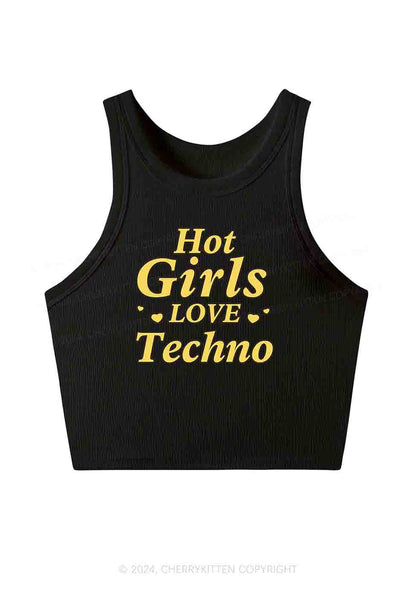 Hot Girls Love Techno Y2K Crop Tank Top Cherrykitten