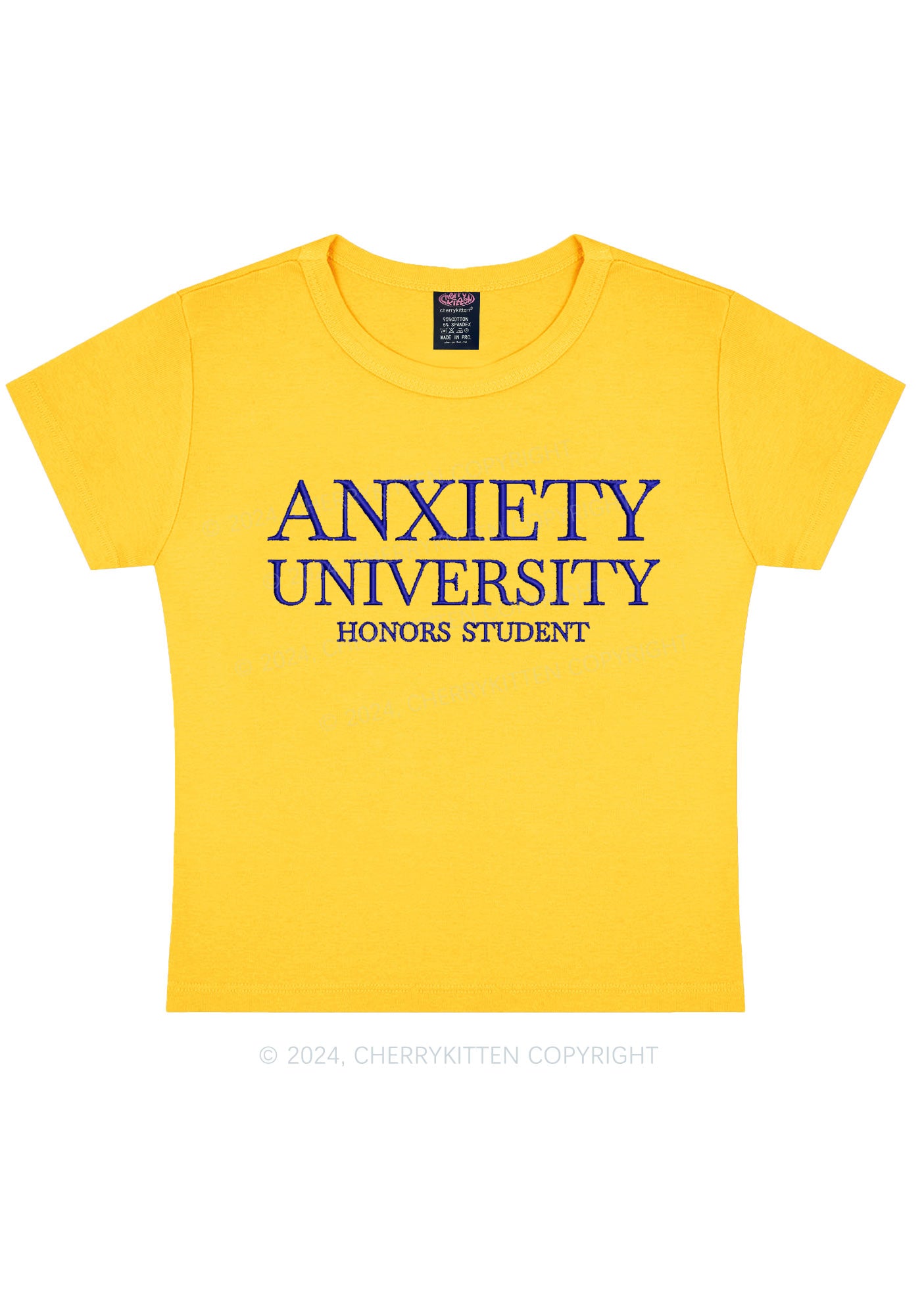 Embroidered Anxiety University Y2K Baby Tee Cherrykitten