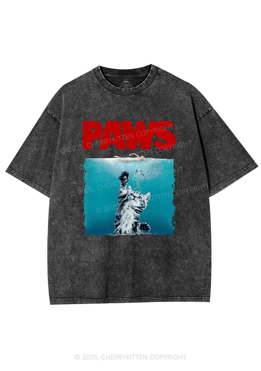 Paws Jaws Cat Y2K Washed Tee Cherrykitten